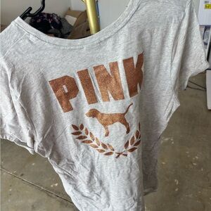 PINK Victoria's Secret Gray Tee with Brown Logo